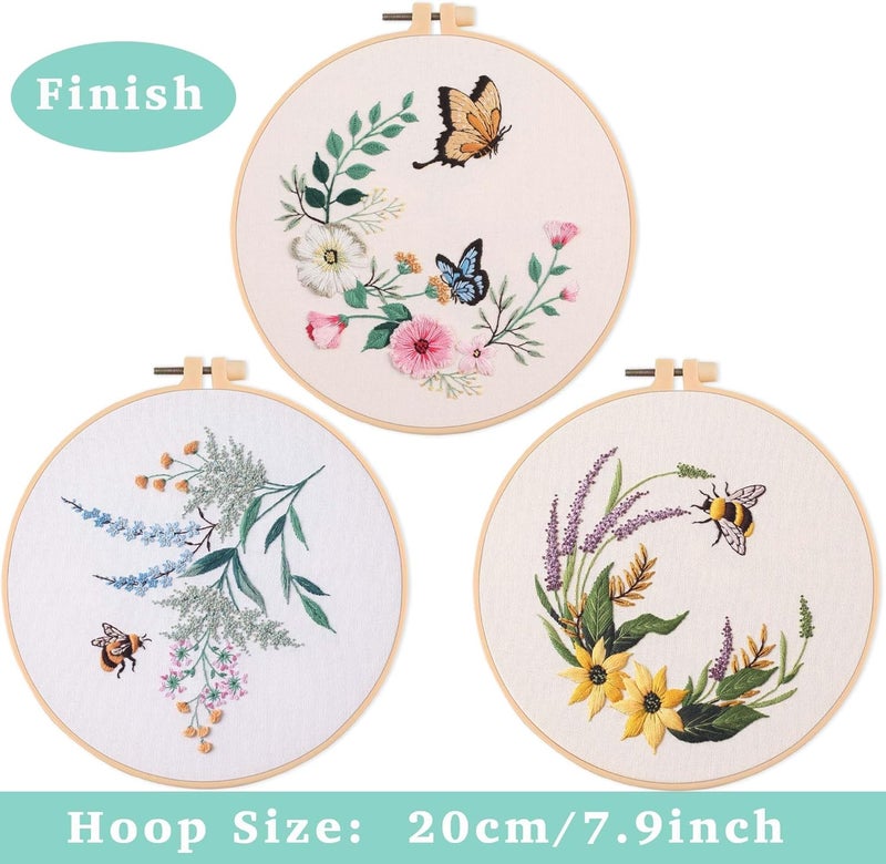 REEWISLY 3ps Embroidery Starter kit Patterns, DIY Adult Cross Stitch Kits Beginner, Including 3 Plastic Embroidery Rings, 1 Scissors, Colored Threads,Needles and Instructions - Image 3